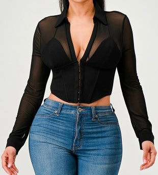 Here She Go Mesh Corset Top