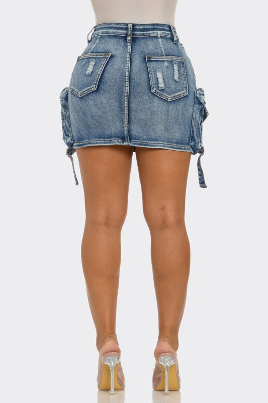 Feel A Way Denim Distressed Skirt