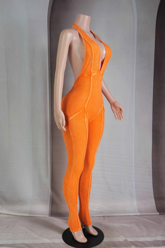 Chyna Ribbed V-Cut Jumpsuit