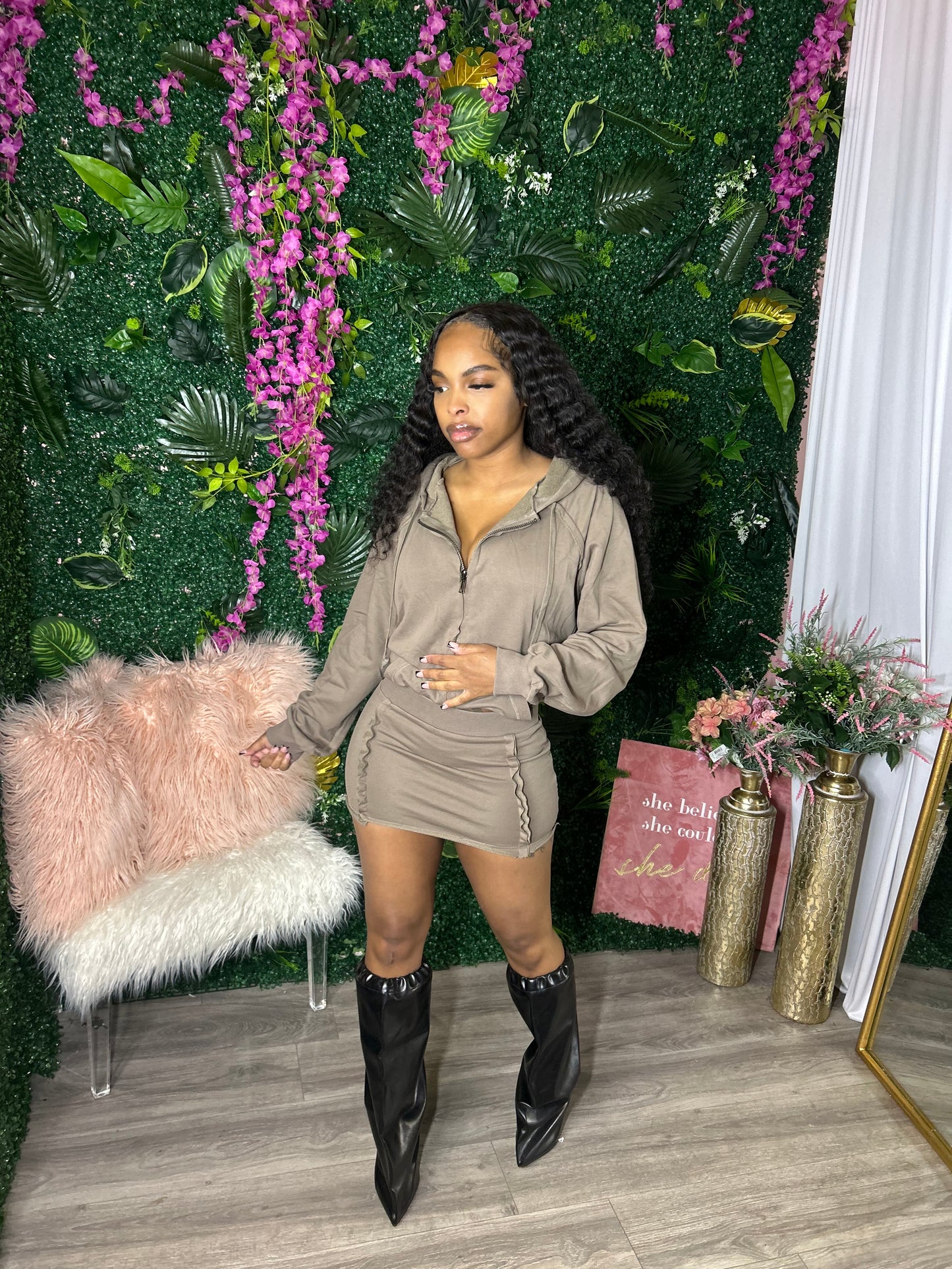 Brittney Zip-Up Skirt Set