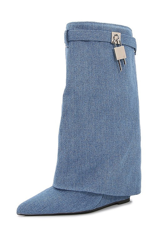 Legally Blonde Denim Shark Lock Boots