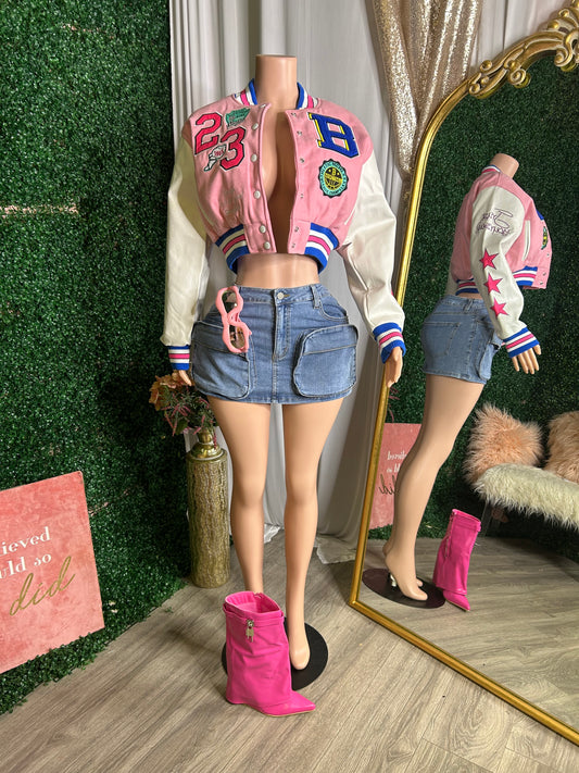 Hi Barbie Varsity Crop Jacket