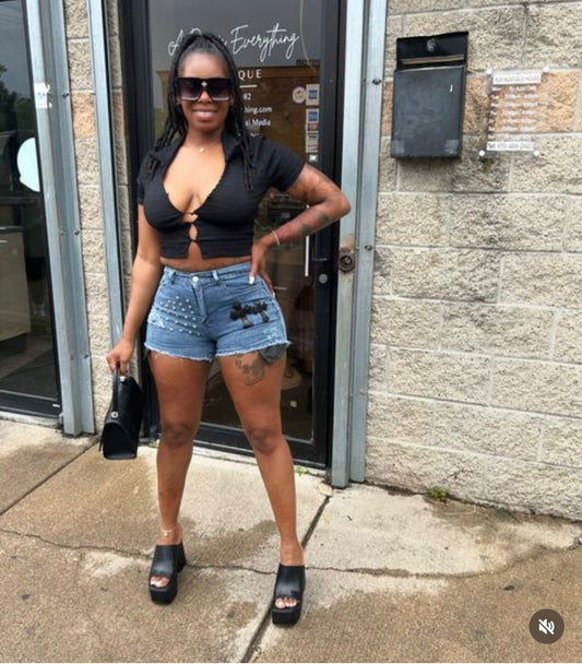 Spin again denim shorts