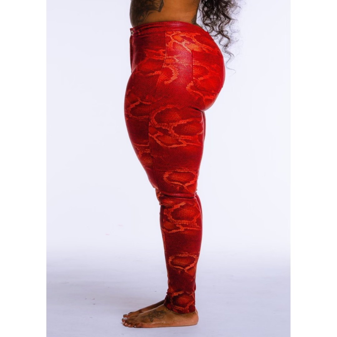 Crimson Red Cobra Blaze Leatherette Jeans