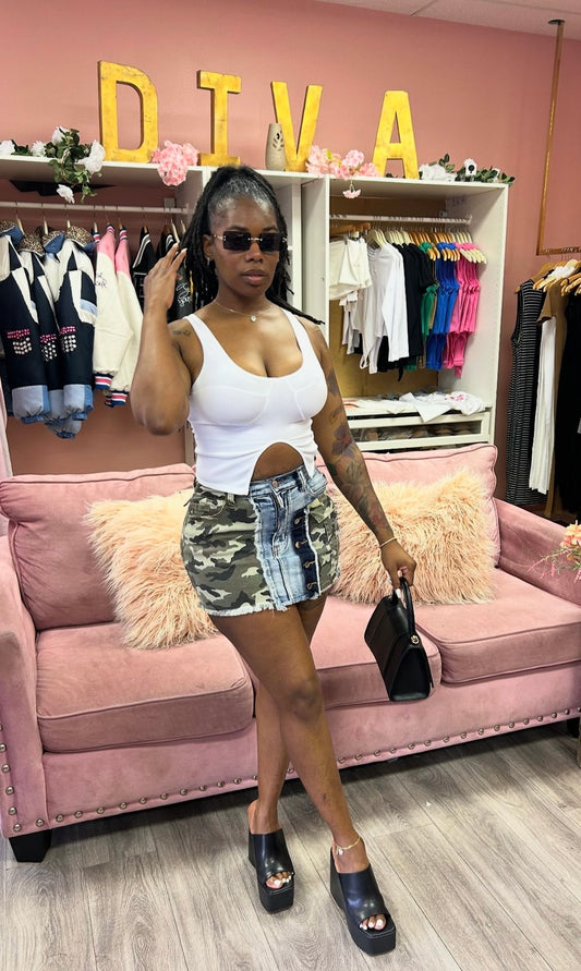 Brit Camo Denim Skirt