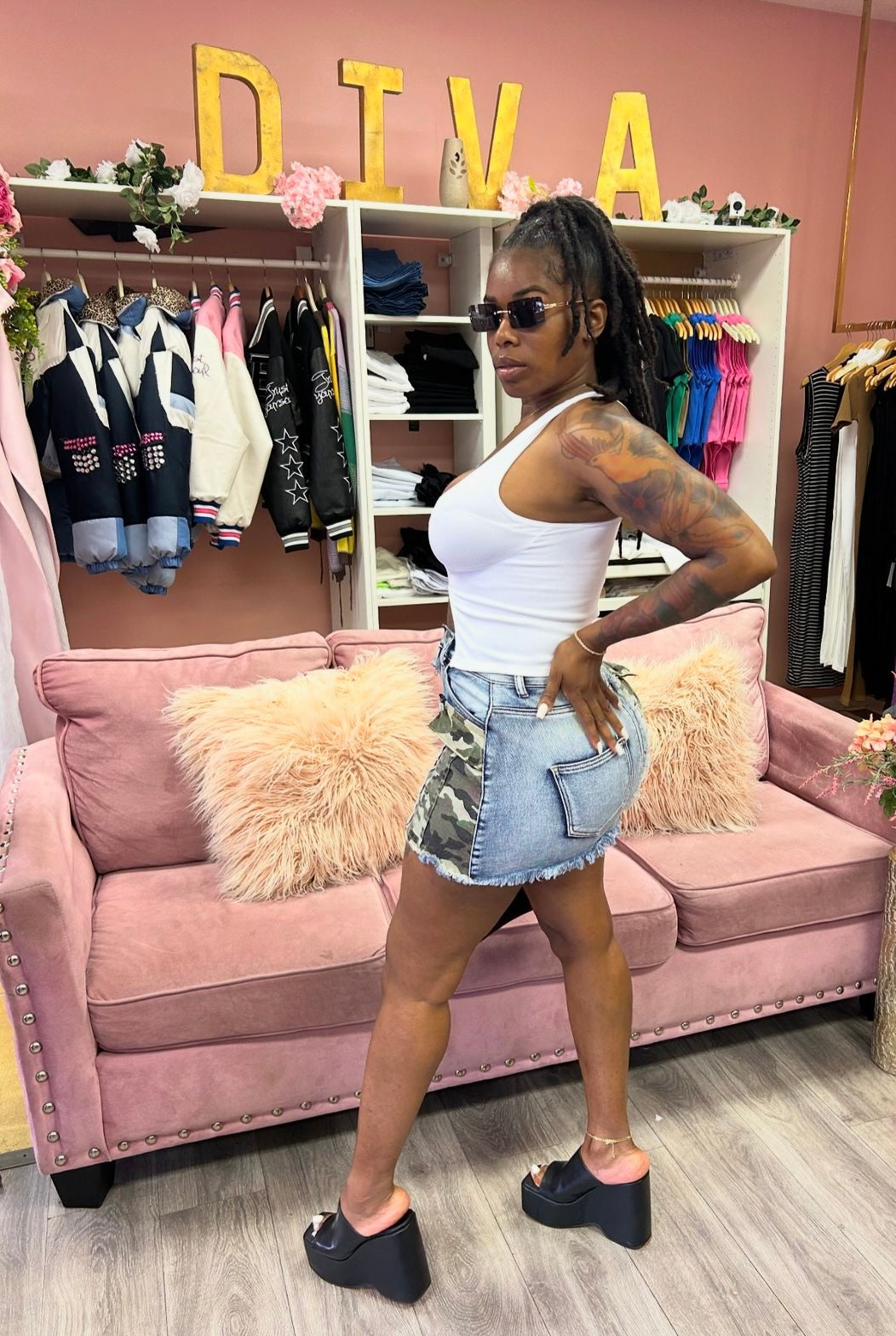 Brit Camo Denim Skirt