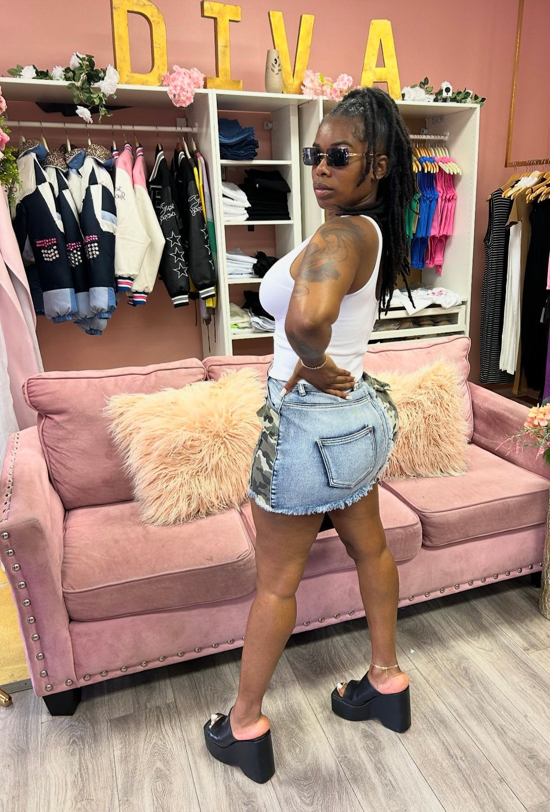 Brit Camo Denim Skirt