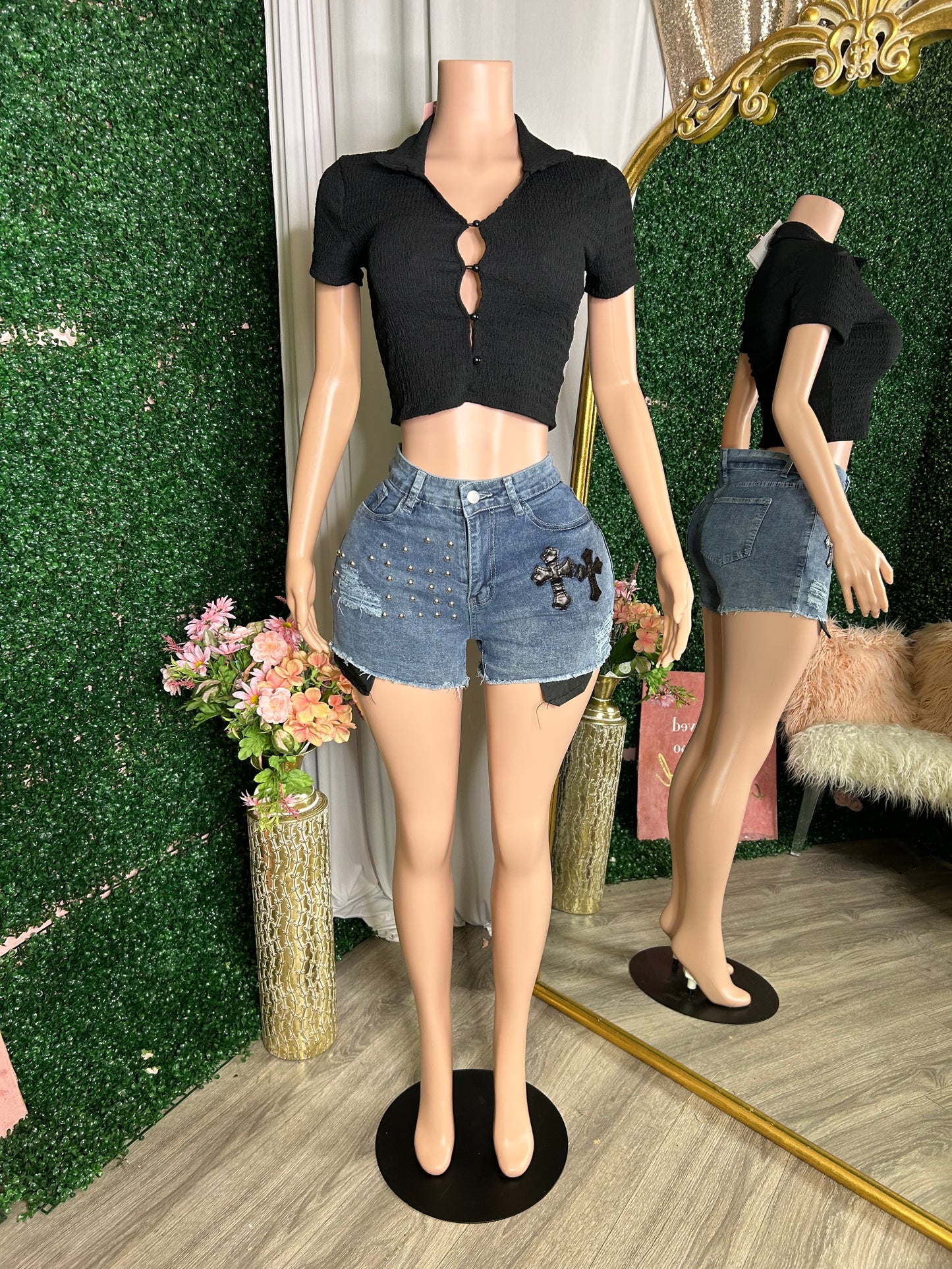 Spin again denim shorts