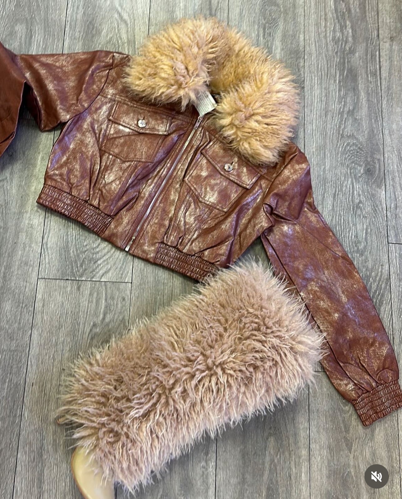 Miss Ma’am Leatherette Fur Crop Jacket