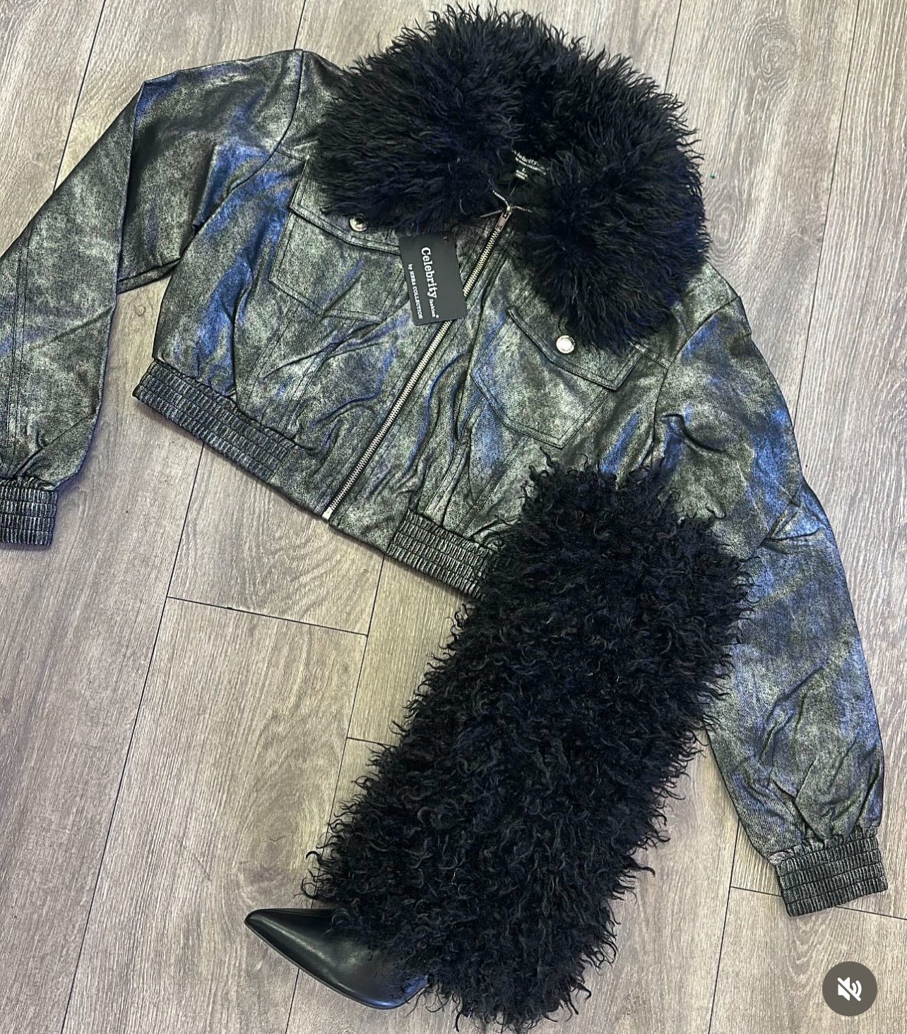 Miss Ma’am Leatherette Fur Crop Jacket