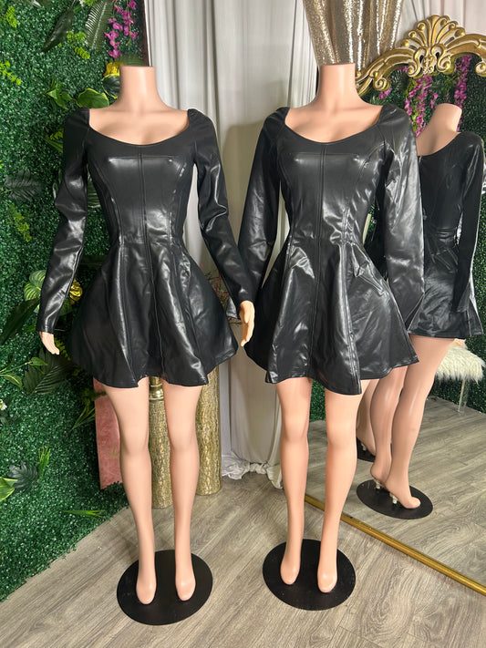 Baddie Leather Flare Dress