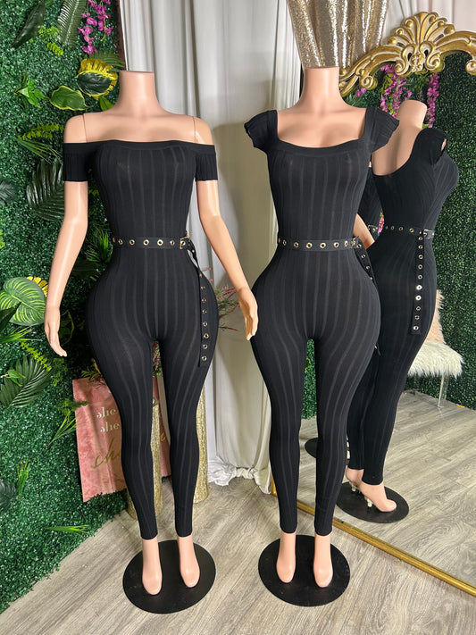 Off The Shoulder Ribbed Jumpsuit