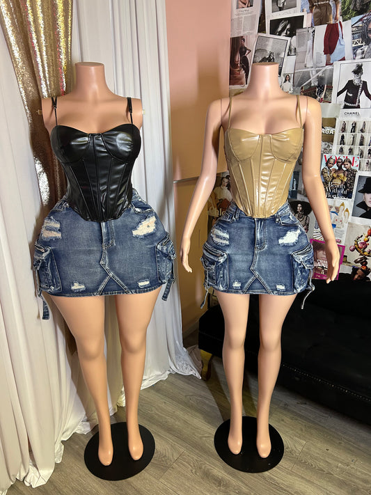 Feel A Way Denim Distressed Skirt