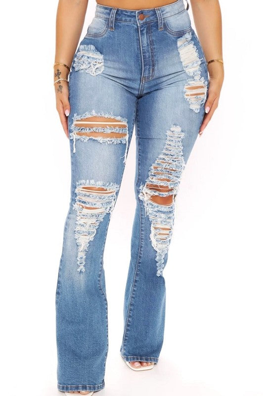 Make Me Proud Distressed Flare Jeans