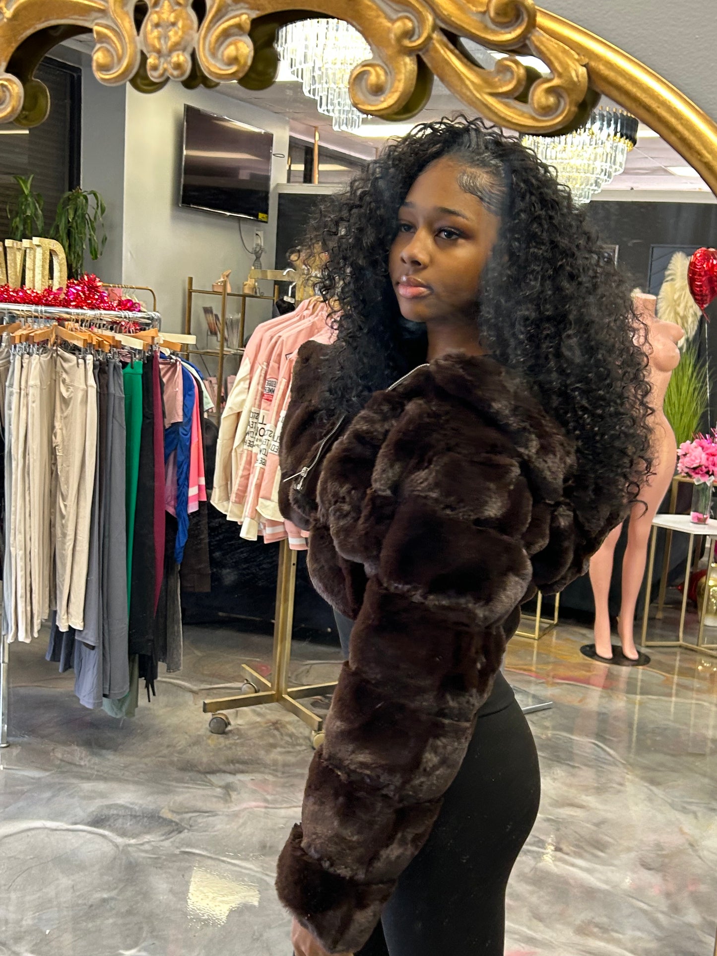 Real Love Faux Far Crop Jacket