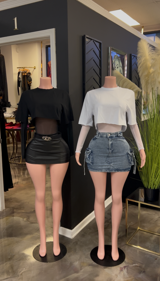 Walked In Crop Tee/Mesh Bodysuit