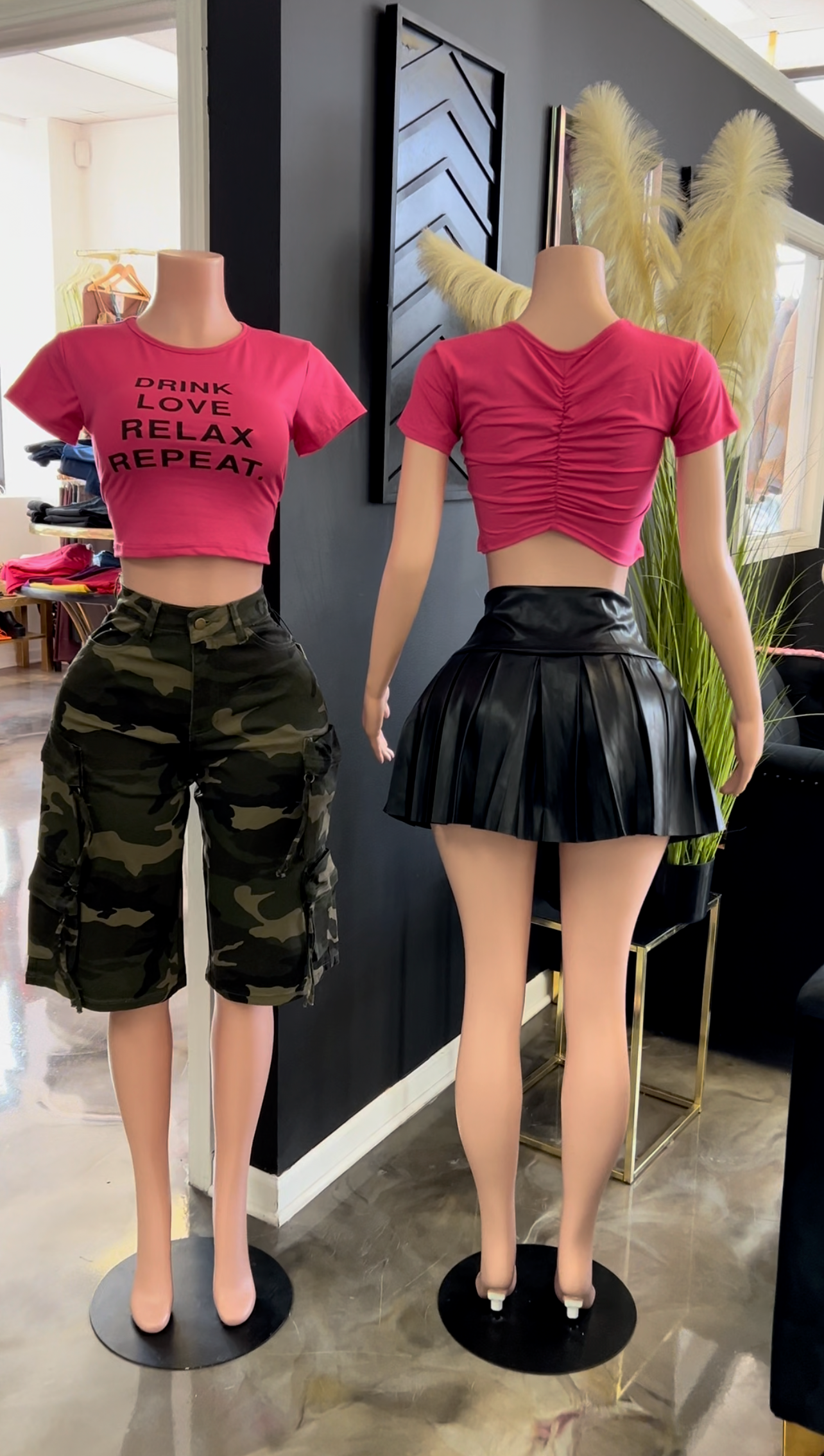 Drink, Love, Relax, Repeat Cropped Shirt