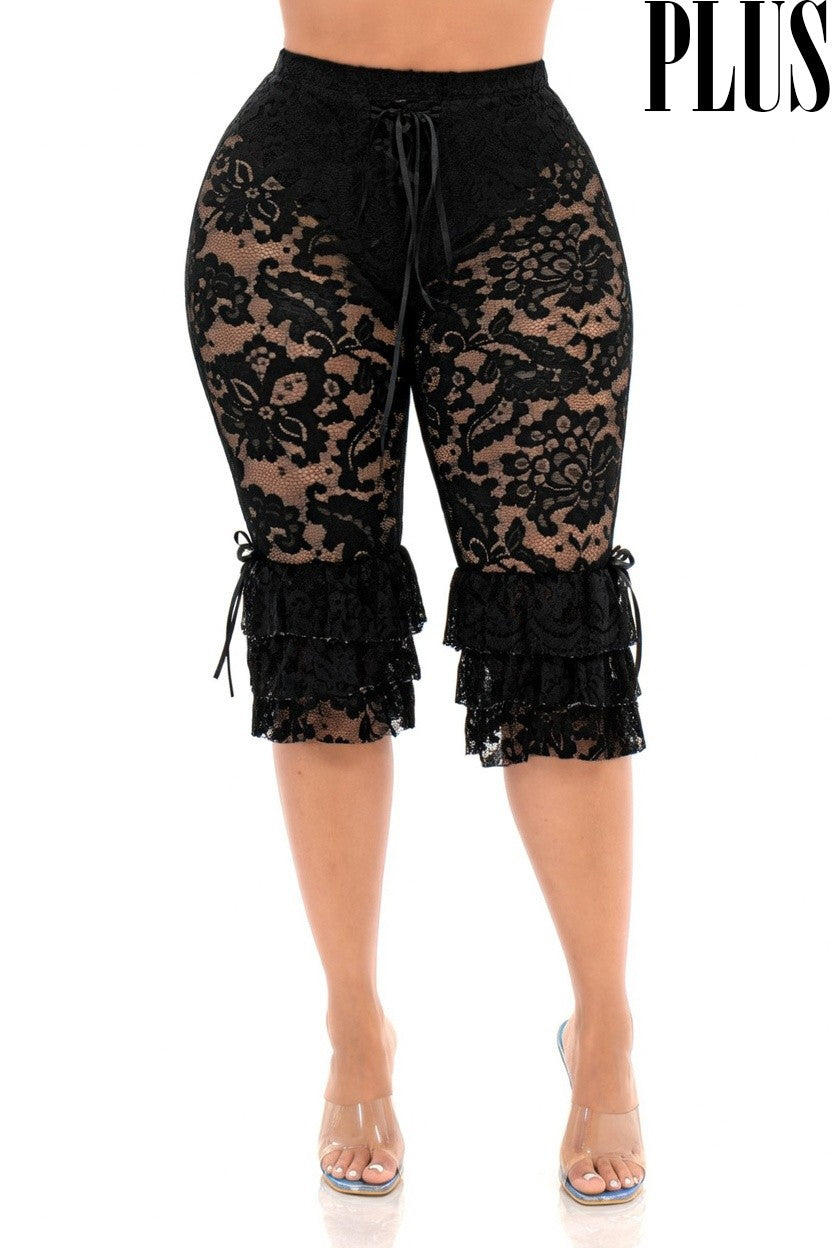 A Long Time Lace Ruffle Capri Pants
