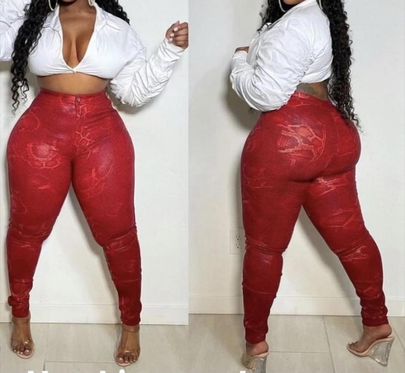 Crimson Red Cobra Blaze Leatherette Jeans - A Diva's Everything Boutique - Pants -