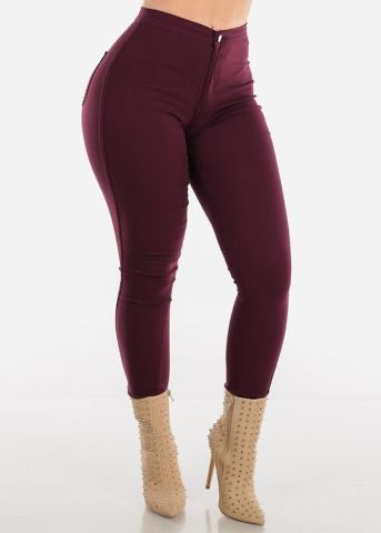 JLO STRETCH JEANS Burgundy (PLUS AVAILABLE) - A Diva's Everything Boutique - Pants -